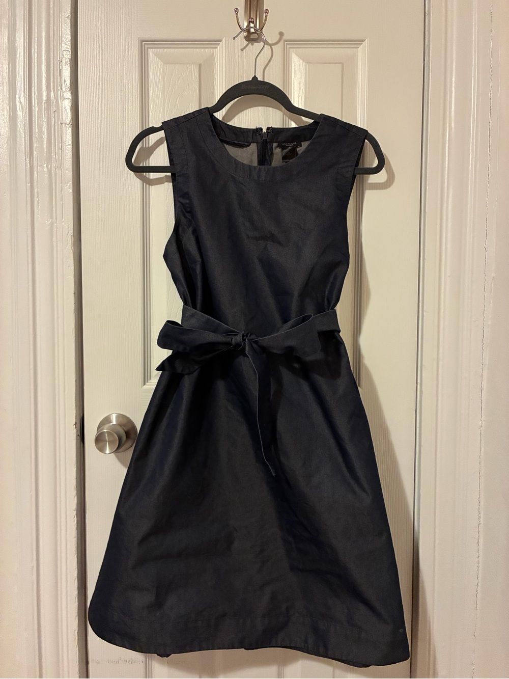 Ann Taylor Factory Navy Tie-Waist Midi A-Line Dress